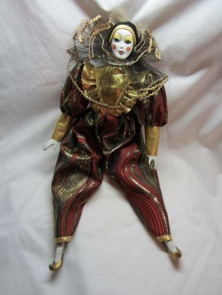 Harlequin Porcelain Carnival Clown Doll 15 "