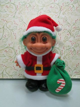 Green Haired Christmas Santa W/goody Bag - 5 " Russ Troll Doll - Rare