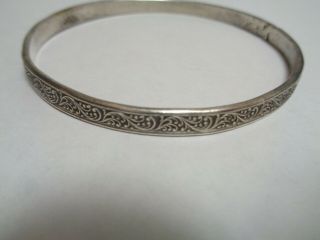 Antique Made In France Sterling Silver Floral Etched Bangle Bracelet