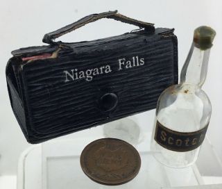 Antique Vintage Miniature Toy Doll House 1.  75” Scotch Bottle Case Niagara Falls