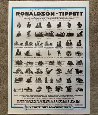 Ronaldson - Tippett Stationary Engines Vintage Advertising Poster Australian Rare
