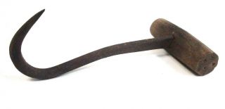 Vintage Antique Hay Bale Hook Meat Grapple Wood Handle