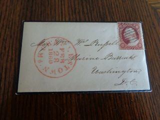 Antique 1860 Letter & Envelope With 3 Cent Stamp - Washington - Type 1