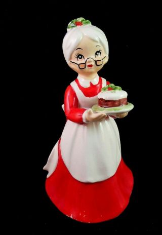 Rare Vintage Josef Originals Figurine Mrs Claus Lady W/ Christmas Cake 7 "