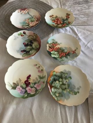 6 Antique Vtg Royal Vienna Austria Hand Painted Fruits Porcelain Plate