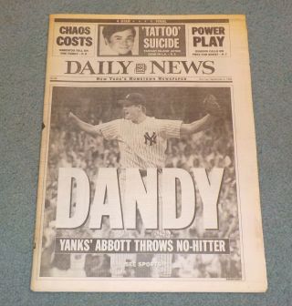 York Daily News Newspaper Ny Yankees Jim Abbott No Hitter 1993 Rare