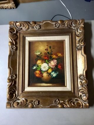 Signed Vintage Still Life,  Flowers In Vase,  Oil On Canvas Wood Frame