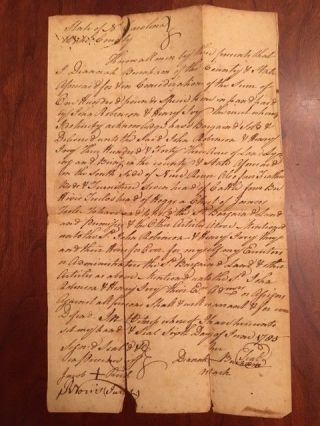 Rare 1783 Wake County North Carolina Land Deed,  Diannah Burnham,  John Robinson