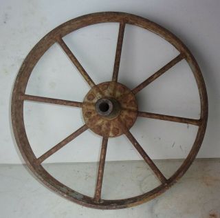 Antique Primitive Cast Iron Industrial Wagon Wheel Steampunk 15 " Diameter