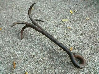 Antique Wrought Iron Hand Forged 4 Prong Grappling Hook Tool Anchor Primitive