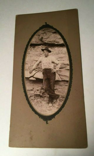 1890 Antique Photograph Western Man With Hat And Suspenders Rocky Mountain