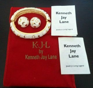 Rare Vintage Signed Kjl 7/8 Earring Sz 7 1/4 Bracelet Set In Orig Pouch G983q