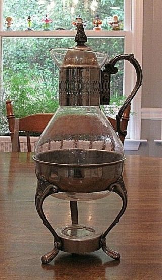 Antique Silver Plated Glass Coffee/tea Kettle