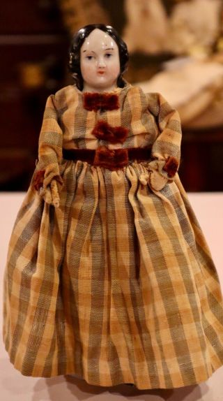 Antique C1880 6 " Rare Hair Style China Head Doll,  1.  5 " Across Shoulder