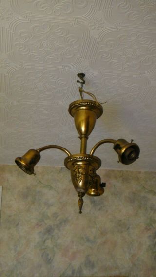 Antique Victorian Style Three Arm All Brass Chandelier