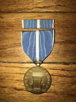 Antique Us Korean War Service Award Medal With Ribbon Bar