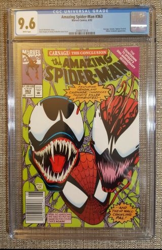 Spiderman 363 Cgc 9.  6 Newsstand White Carnage Venom Marvel 1992 Rare 9.  8
