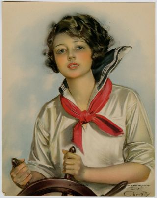 Rare Earl Christy 1920s Art Deco Pin - Up Print Fine Sailor Beauty Skippers Mate