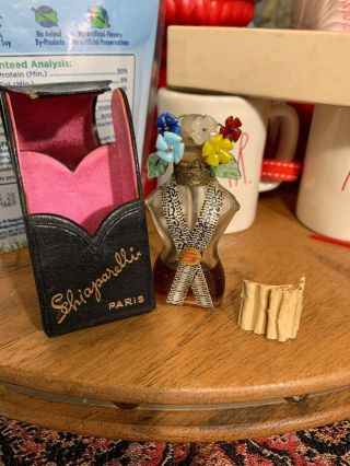 Vintage Shocking De Schiaparelli 3” Perfume Glass Flowers Torso Bottle Rare Case