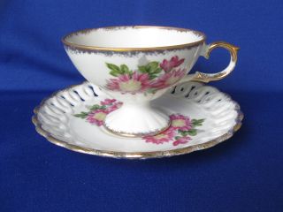 Vintage Porcelain Tea Cup And Reticulated Saucer - Elegant