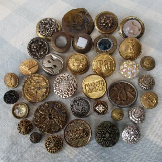 Assortment Of 35 Antique And Vintage Metal Buttons