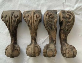 4 Wood Claw Foot Feet Legs Salvage Parts Architectural Form