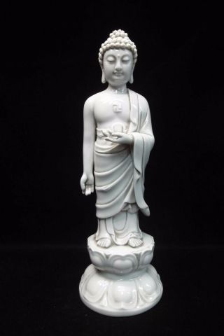 Very Rare Large Old Chinese " Dehua " White Glaze Porcelain Buddha Statue Mark