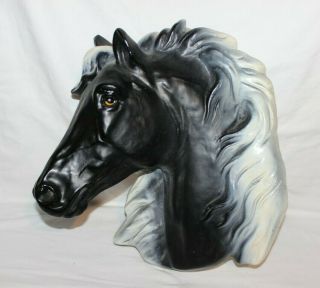 Antique Vintage Hand Painted Plaster Black Horse Head Wall Bust Mount Sculpture