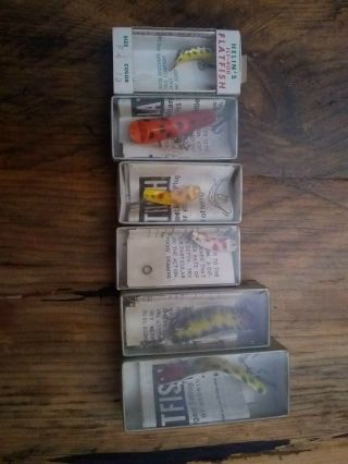 Six 6 Vintage Helin Swimmerspoon Fishing Lures In Boxes