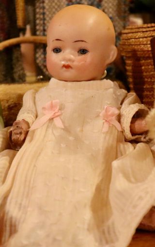 Antique Rare Tiniest Size 7 " German Bisque Herm Steiner Character Baby Doll