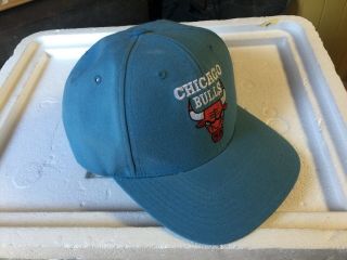 Vintage Blue Chicago Bulls Logo Snapback Hat Cap Twins Rare Color Find Mj