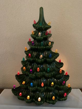 Rare Vintage Atlantic Mold Ceramic Light Up Slim Half Christmas Tree 16.  5 " Tall