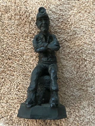 1975 Vintage J.  G.  Kourey " Coal Miner " Hand Carved Art Statue Figurine - " Rare "