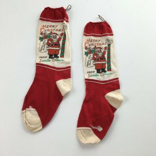 Vintage Antique Christmas Santa Stocking Socks 1930’s Cotton North Pole