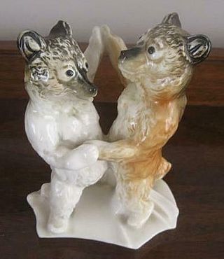 Rare Karl Ens Volkstedt Hard Paste Porcelain Figurine German Bears Dancing