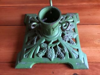 Antique German Cast Iron Christmas Tree Stand Green Pine Cone 9 1/4”