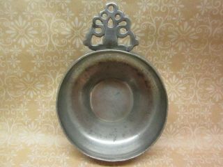 Antique Pewter 3 5/8 " Porringer With An Old English Style Handle