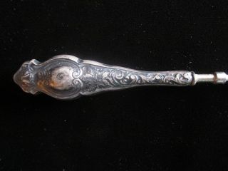 Ornate Victorian Shoe Button Hook Sterling Silver Handle & Steel Hook Old Rare