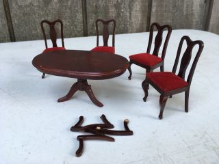 Vintage Doll House Mahogany Queen Anne Table And Chairs Arms Removed?