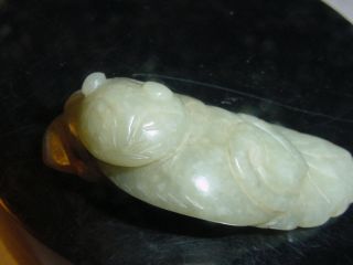 Old Chinese Jade Carving Of Figure On Leaf