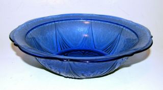 Antique Cobalt Blue Hazel Atlas Royal Lace Depression Glass Serving Bowl 10.  25 "