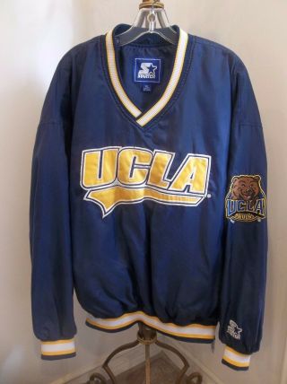 Rare Vintage 90s Ucla Bruins Starter Nylon Blue Sewn Bear Pullover Jacket Xl
