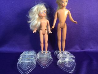 Doll Stands (12) Knickerbocker Doll Stands,  Clear Heart Shaped With Springs 1950