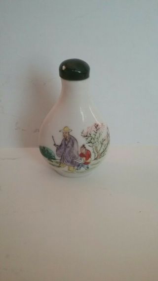 Vintage Chinese Snuff Bottle Perfume Father And Son Walking Hand Paint