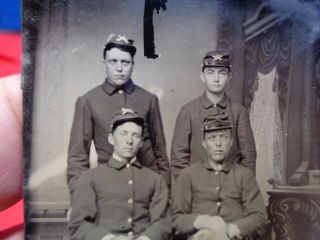 Antique Tintype Photo Of 4 Military Soldiers In Uniform 13.  Civil War?
