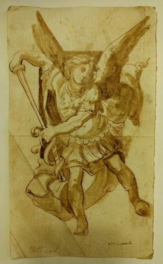 Rare Old Italian Master Antique Drawing Ink On Old Laid Paper