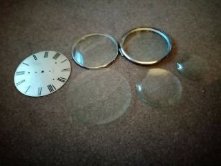 5 Vintage Clock Glasses.  Various Sizes.  And Dial Steel