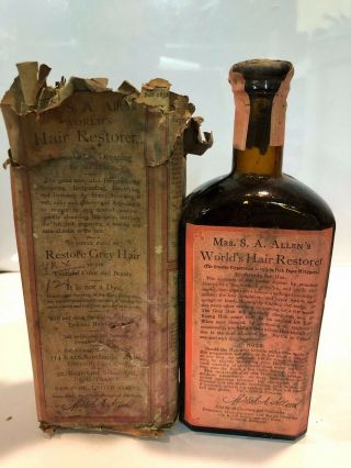 Mrs Allens World Hair Restorer Antique Druggist Medicine Quack Patent Bottle