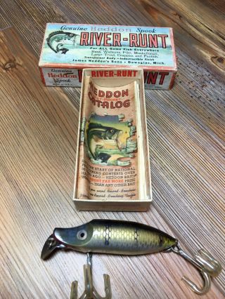 Vintage Fishing Lure Heddon River Runt Spook Floater W/box Tough Old Bait
