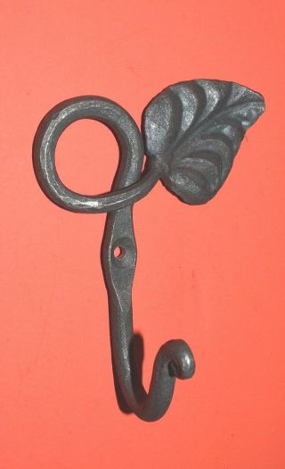 Wall Hook Hanger With Leaf,  Wrought Iron Repouss 